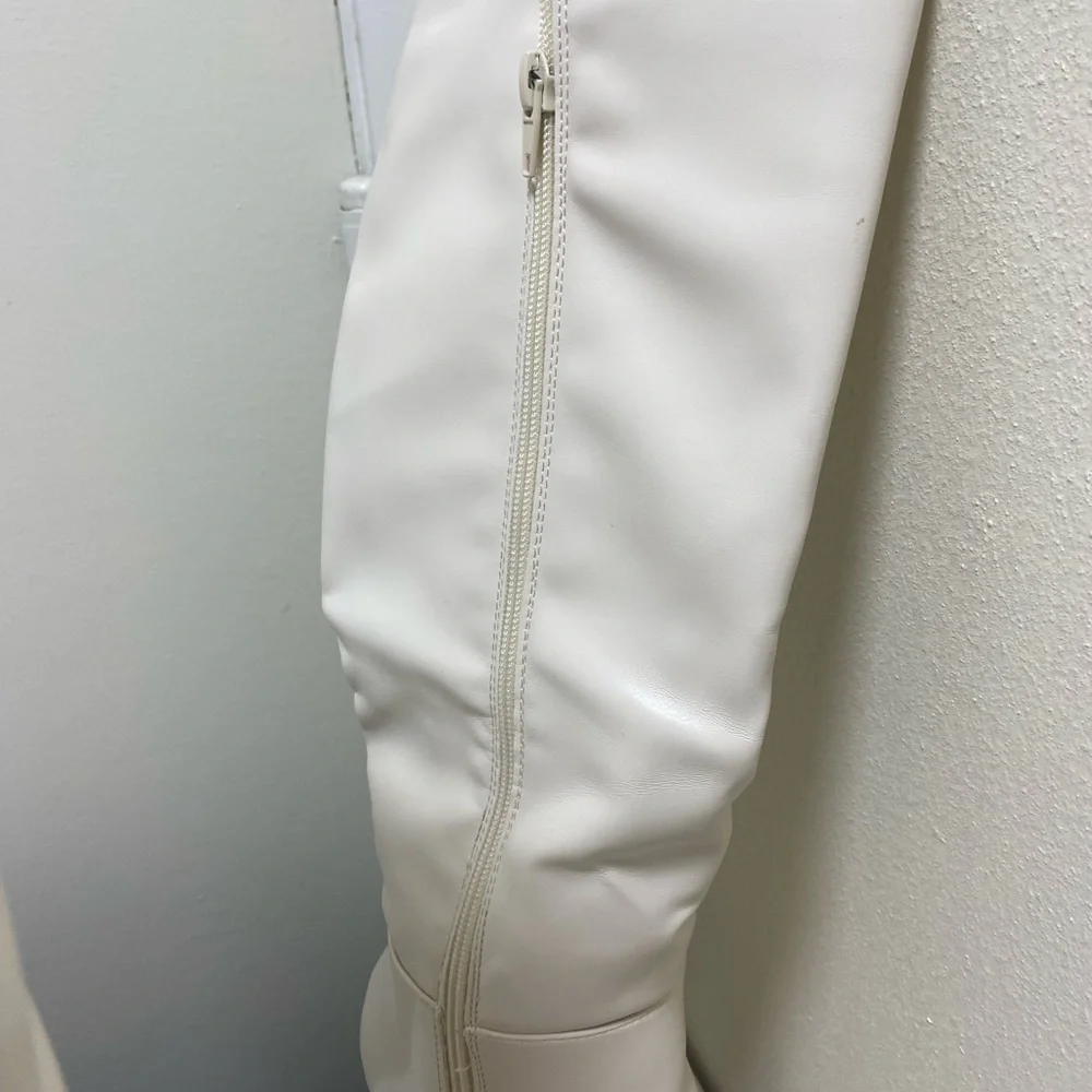 Elegant off-White,6,Knee-High Women's Boots,block heel,vegan leather,pointed toe - Picture 4 of 8